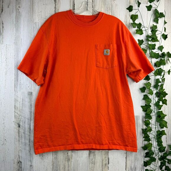 Carhartt One Pocket Orange T-shirt Men's Size Large Original Fit Work Safety - Picture 1 of 9